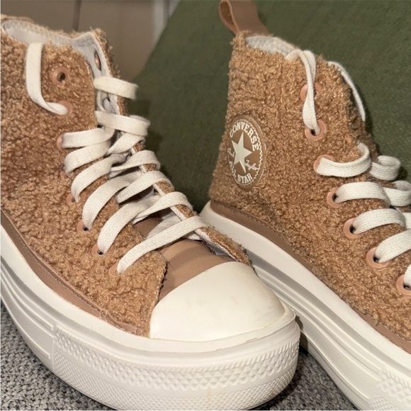 Converse Sherpa High Top Platform Sneakers - Tan & White - Picture 2 of 4